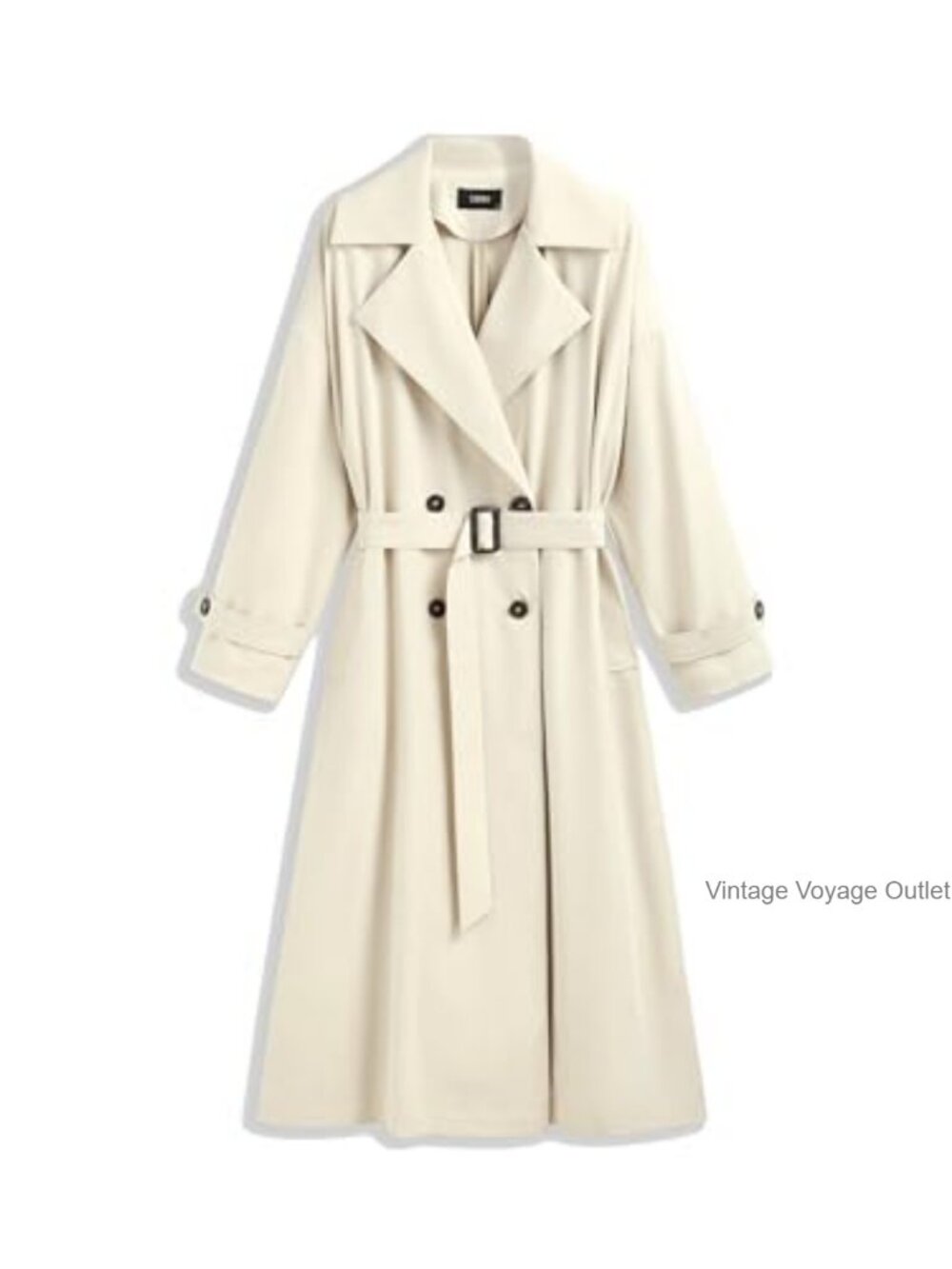 Oversized Long Sleeve Trench Coat with Belt - 100% Polyester, Windproof,